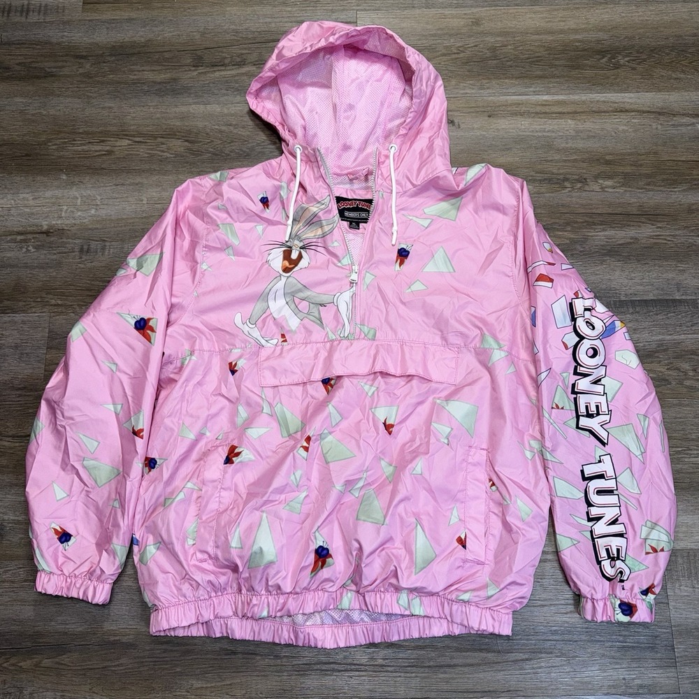 Members Only x Looney Tunes Bugs Bunny Pink Pullover Windbreaker Womens XL Y2K